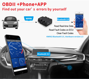 ミニタイプELM327OBD2 Bluetooth 5.0 25K80OBD2ドングルKONNWEIKW902カーエラーコードリーダー - Product Image 2