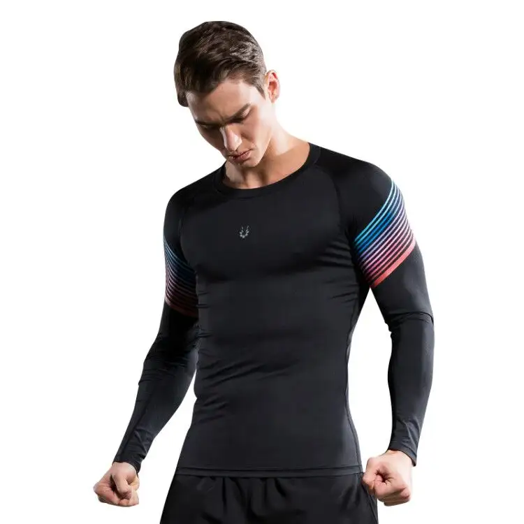 Chemise de sport moulante élastique pour homme, à manches longues, tenue de Fitness, de course à pied, de GYM, collection