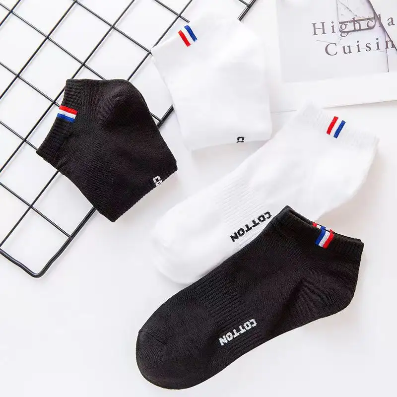 Sifot Cool Max hombres bordado calcetines de corte bajo letras diseño barato Casual calcetines de punto correr al por mayor personalizado blanco y negro