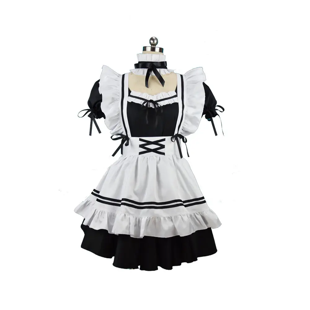 Mulheres Uniforme de Empregada Anime Traje Vestido Preto E Branco Vestidos de Avental Vestido Lolita Traje Cosplay