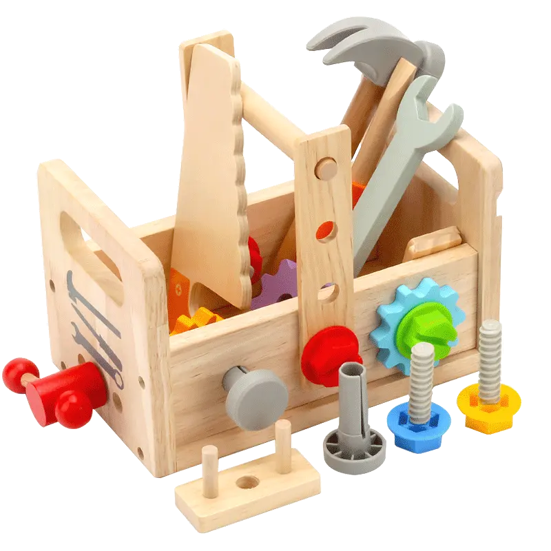 2023 New Montessori children's thợ mộc công cụ thiết lập Đồ chơi Trò chơi nhỏ cờ lê tuốc nơ vít bằng gỗ vali công cụ thiết lập đồ chơi