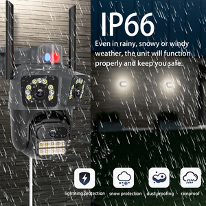 IP66防水高清9MP 3镜头3屏云台红外智能无线网络摄像机，带报警闪光灯枪圆顶摄像机应用ICSEE摄像机 - Product Image 3