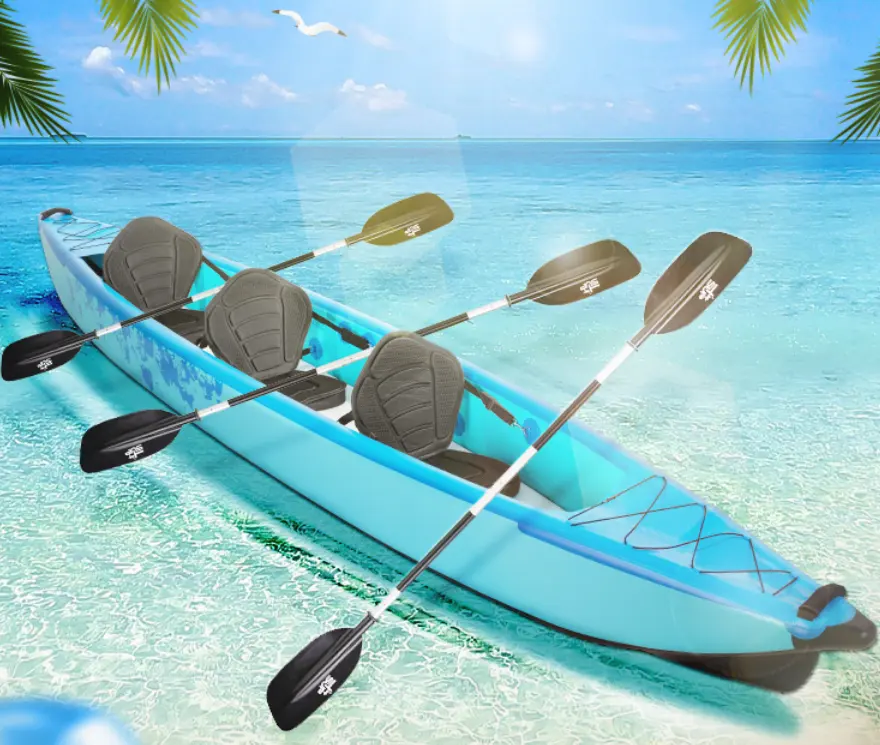 Factory Cheap Price Plastic Boat Transparent Canoe 3 Seaters Double Food Drive Kayak With 3 paddles Inflatable Pvc Canoes