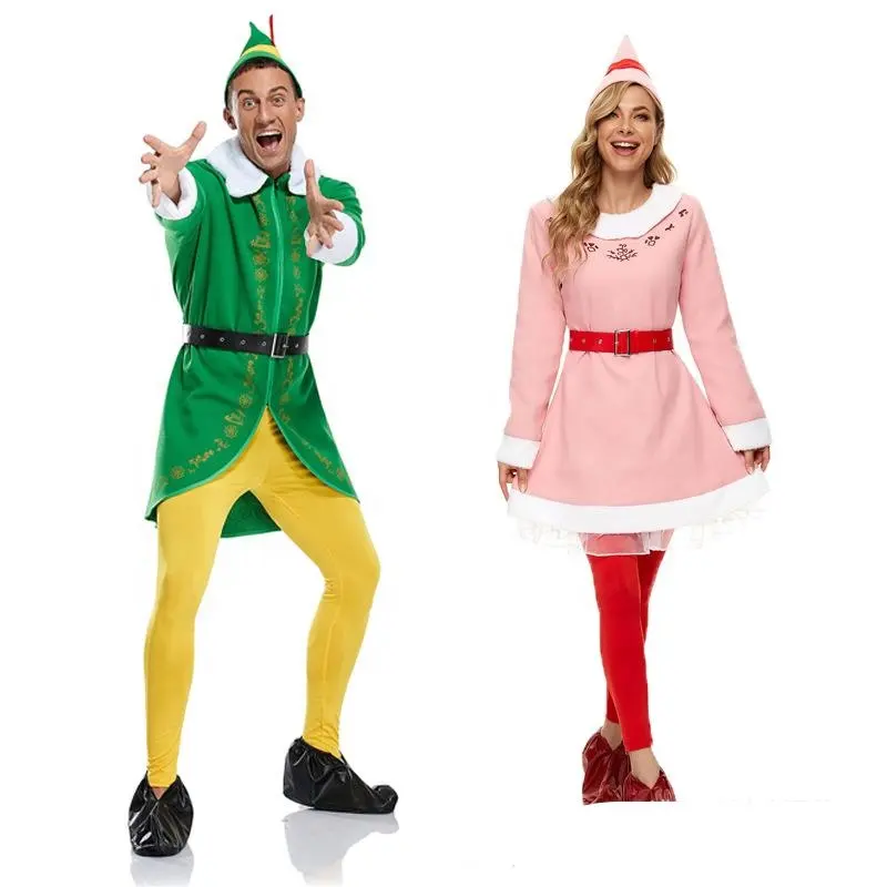 Оптовая продажа, костюм Mascotte, взрослый размер, эльф, пара рождественских нарядов Санта, мужской эльф, Бадди, эльф, Рождественский Костюм