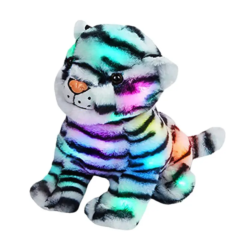 Travesseiro de pelúcia tigre para crianças, brinquedo de pelúcia luminoso com música, luz LED que brilha no escuro, amostra grátis de brinquedo