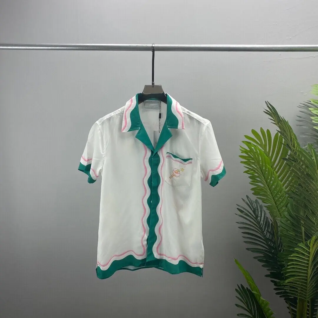 Camisa masculina de lapela casual e verão, camisa curta com bolso no peito, camisa estampada para raquete de ping-pong, moda e versátil, nova, 2022