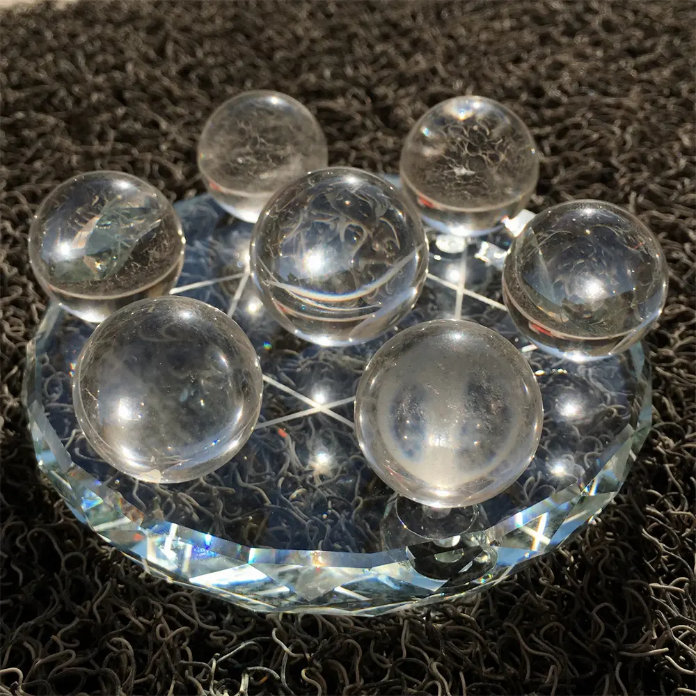 Bola de cristal transparente para adivinación de las siete estrellas del oriente, cristal blanco de cuarzo