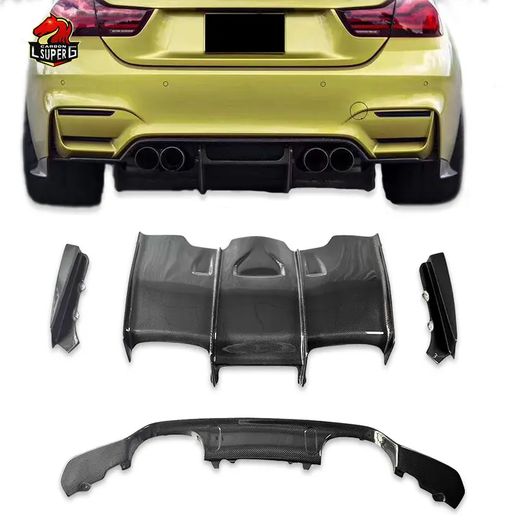 Diffuser Bibir Bumper Belakang Serat Karbon, Gaya GP Cocok untuk BMW F80 F82 M3 M4 2014 + Serat Karbon