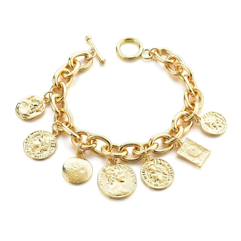 Высококачественный золотой недорогой очаровательный браслет, популярные аксессуары для монет, браслет и браслет для женщин
