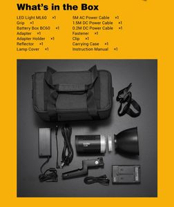 Godox ML60 ML60Bi发光二极管灯60w便携式静音模式支持锂离子交流电源户外照相馆摄影照明 - Product Image 5