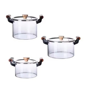 Cổ Điển 5.5 Quart Rõ Ràng Glass Chứng Khoán Nồi Với Tay Cầm Bằng Gỗ Nắp Cảm Ứng Dưới Cho Bếp Nấu Ăn Súp & Sữa - Product Image 6