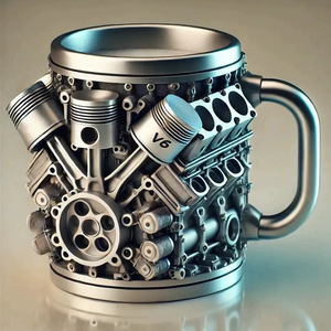 ถ้วย V8เครื่องยนต์พร้อมฝาปิดดีไซน์สร้างสรรค์งานฝีมือทำจากเรซิน3D ลวดลายแก้วอลูมิเนียมสำหรับชาและกาแฟ - Product Image 6