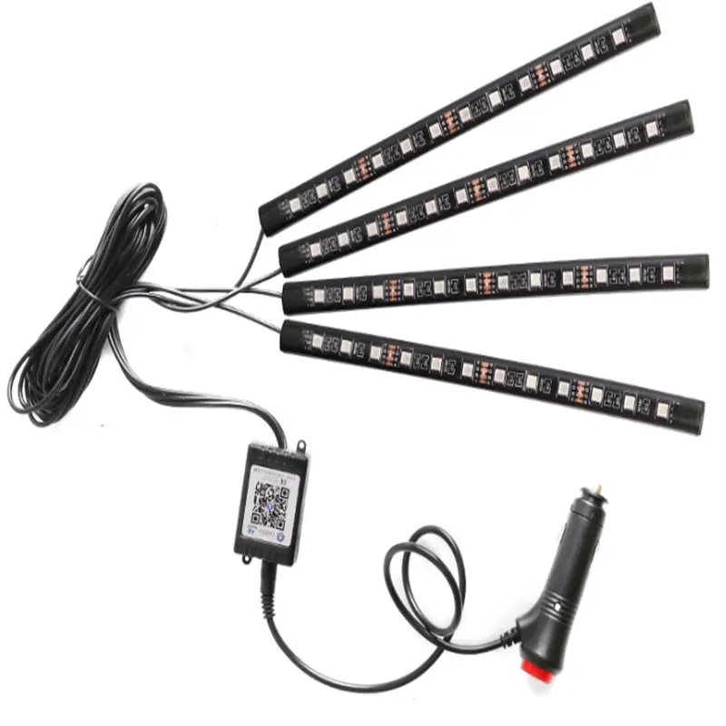 12 led setrip serat LED interior mobil kontrol aplikasi lampu dekorasi Interior mobil korek api led usb