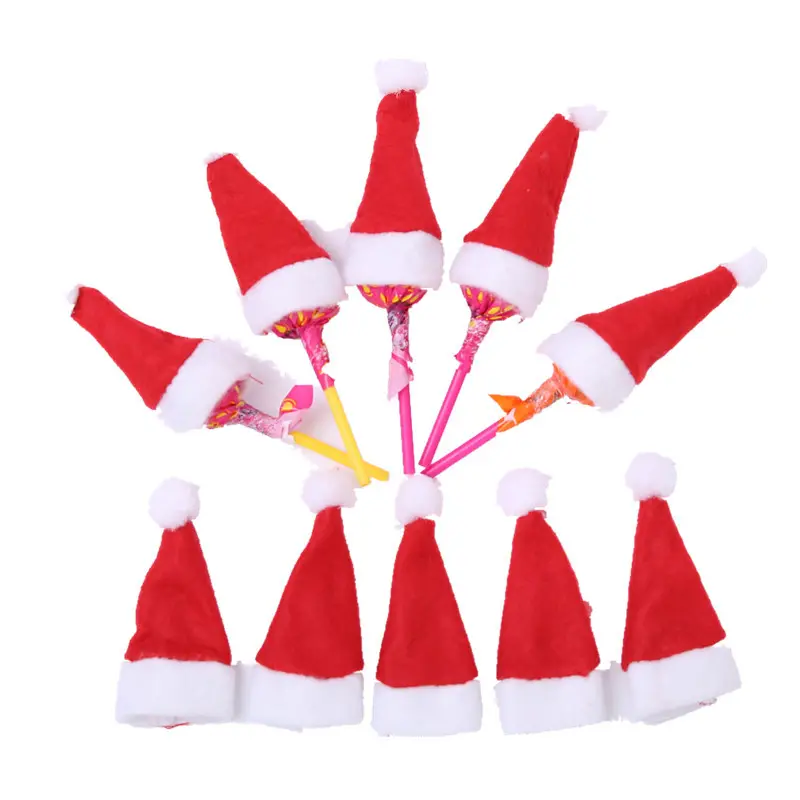 Gran oferta, Mini sombrero de Papá Noel, Navidad, vacaciones, piruleta, Cubierta superior, adorno de Festival, decoración del hogar, sombrero de Navidad