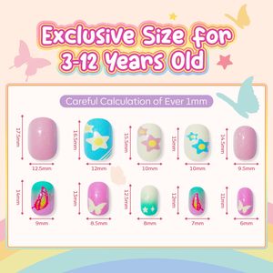 24 adet basın-on çocuk Nail Art İpuçları çocuk kalp desen fransız kısa tam kapak takma tırnak jöle Sticker parmaklar toptan - Product Image 5
