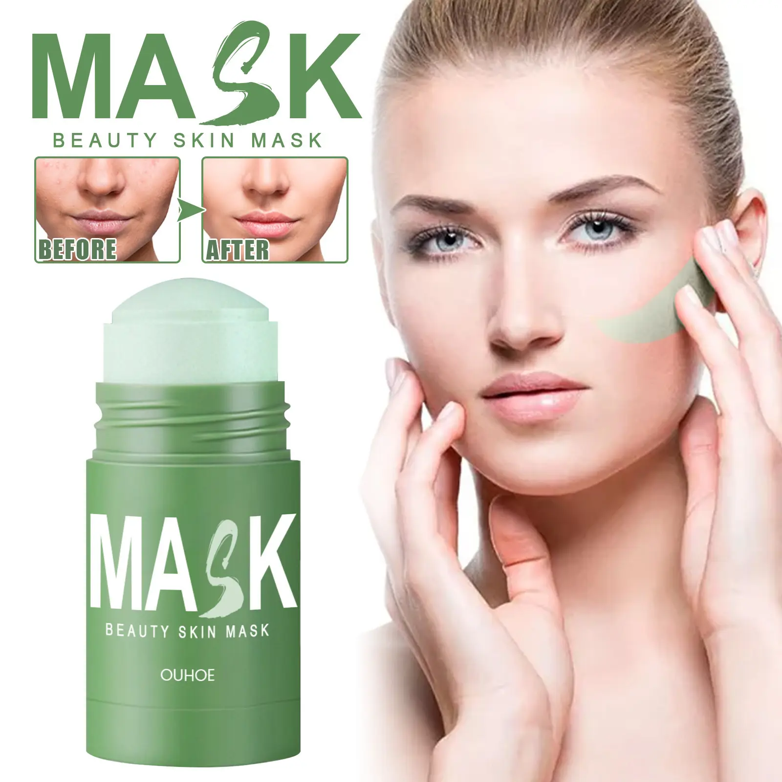 Maschera al tè verde Stick detergente sbiancante maschera al fango dell'acne cura della pelle maschera facciale pigra bastoncino di fango al tè verde