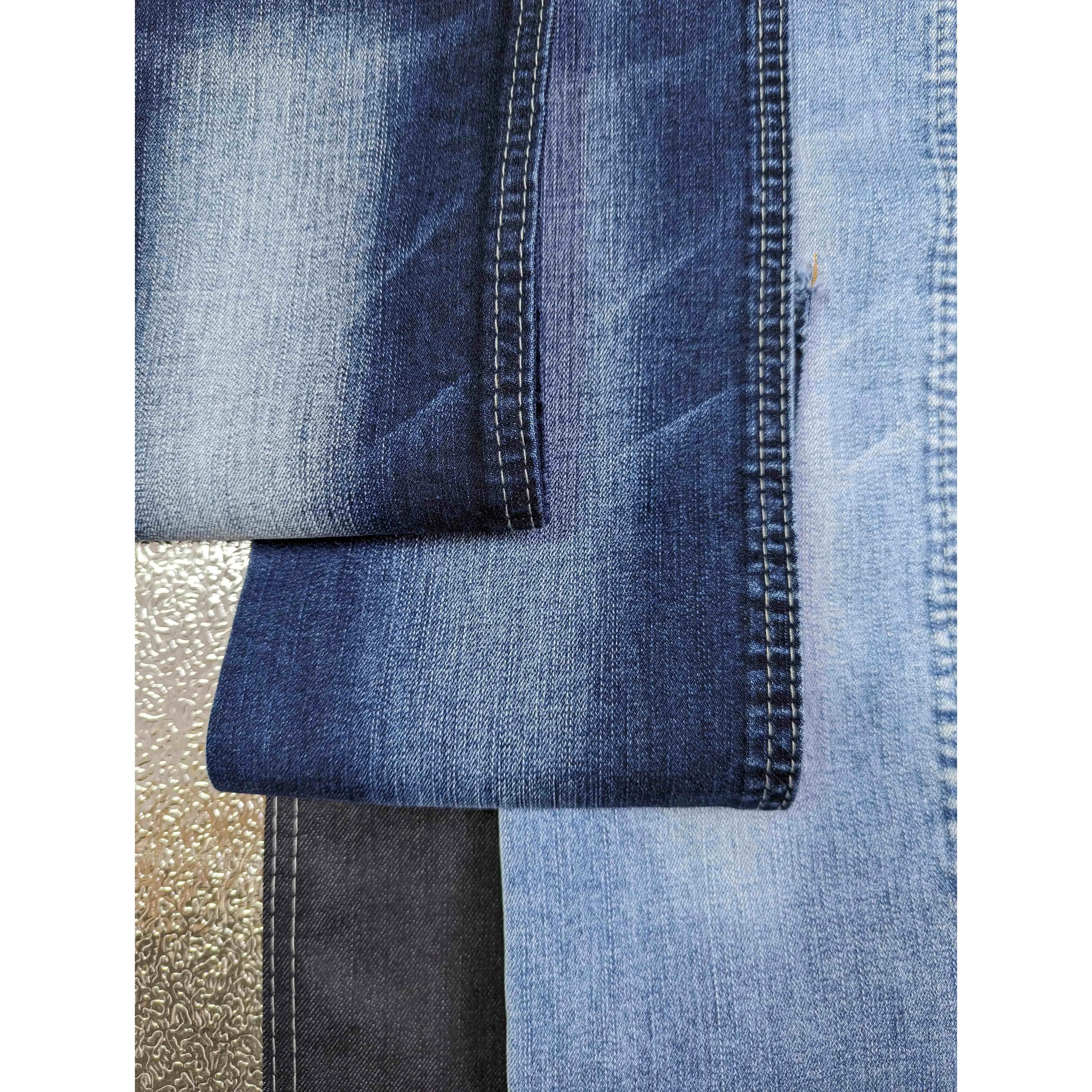 großhandel fabrik lieferung 10,6 oz leichte baumwolle polyester slub blau denim stoff für einzug