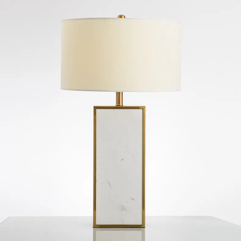 Lampe de table moderne pour chambre à coucher, vente en gros, éclairage style marbre, base, abat-jour en tissu, décoration intérieure