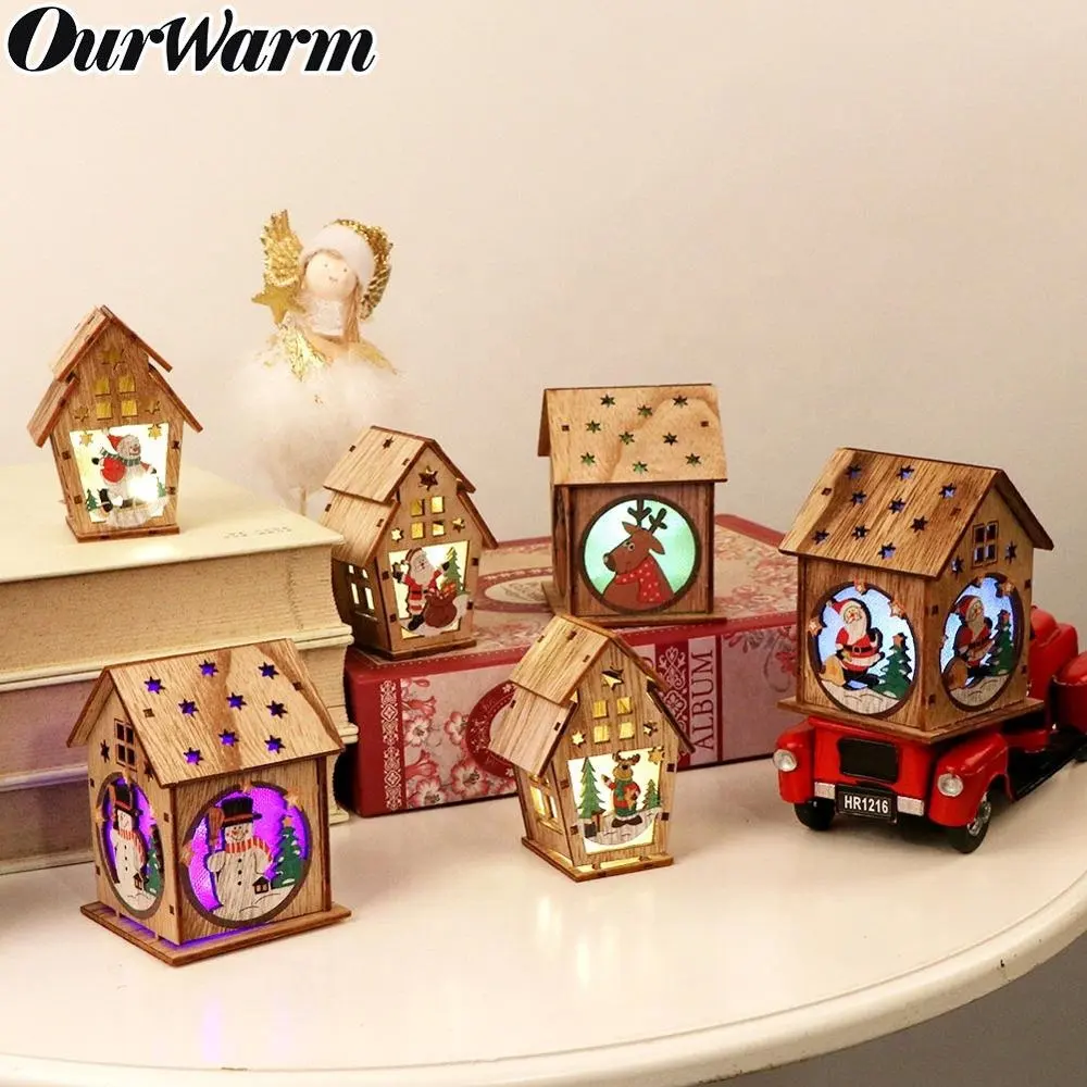 Ourwarm, decoración navideña, luz Led, bricolaje, adornos colgantes para casa de madera