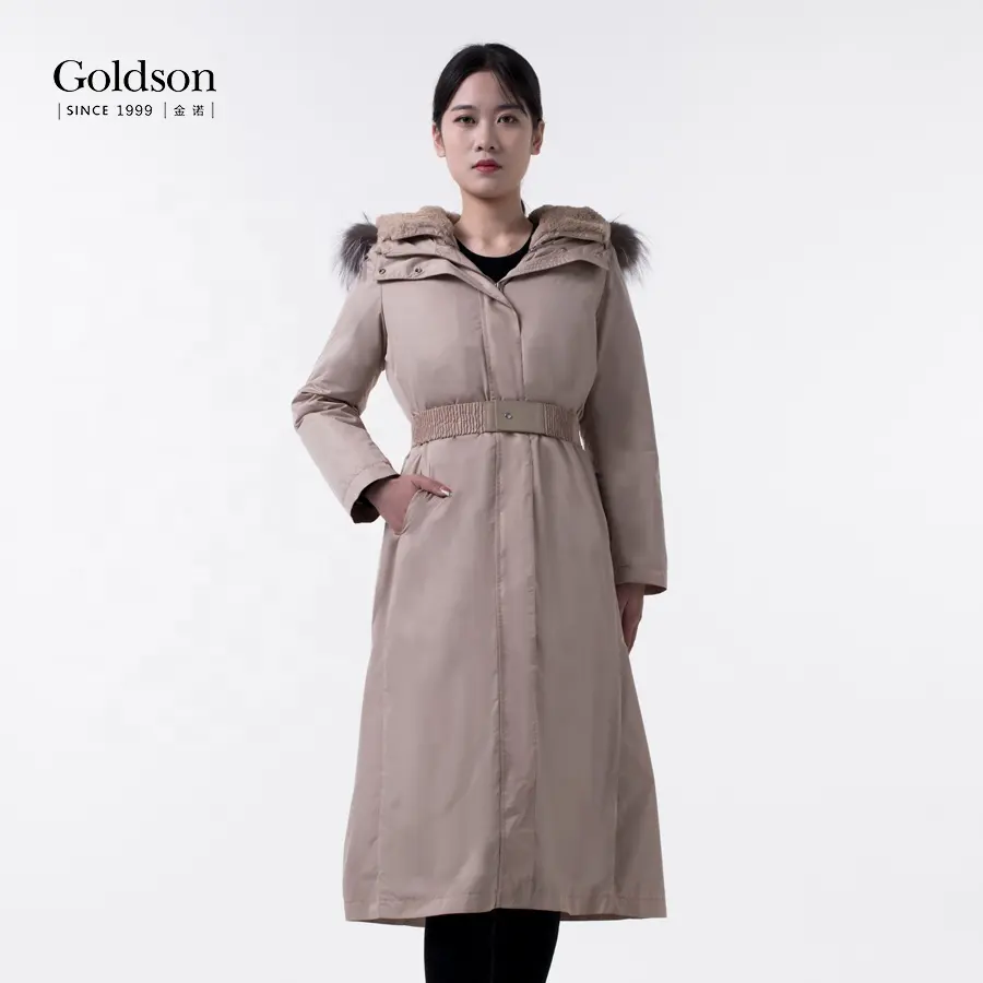 सर्दियों खरगोश फर कोट लालित्य स्लिम दो टुकड़ा पोशाक महिलाओं की लंबी हंस नीचे कोट फर डाकू के साथ