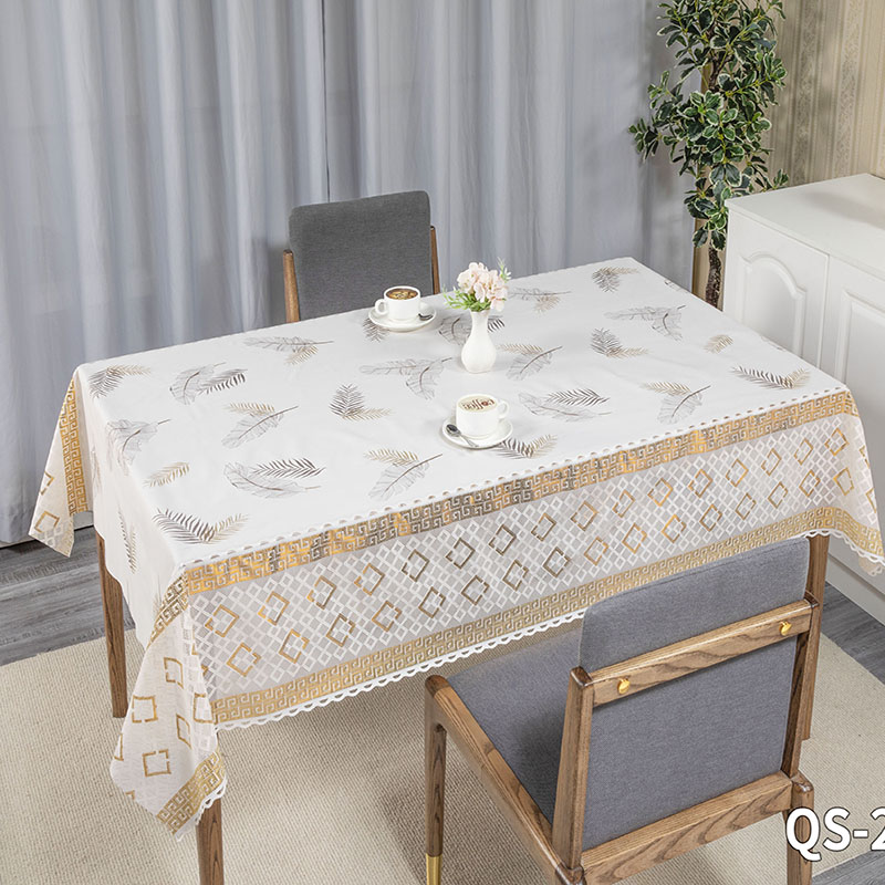 IUIU Light Luxury  Feather Leaf Home Dinning Hollow White Gold PVC Lace Tablecloth