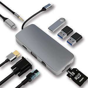 多功能10合1便携式C集线器电源坞站USB C适配器多端口10-1集线器分离器RJ45 TF USB 3.0计算机 - Product Image 1