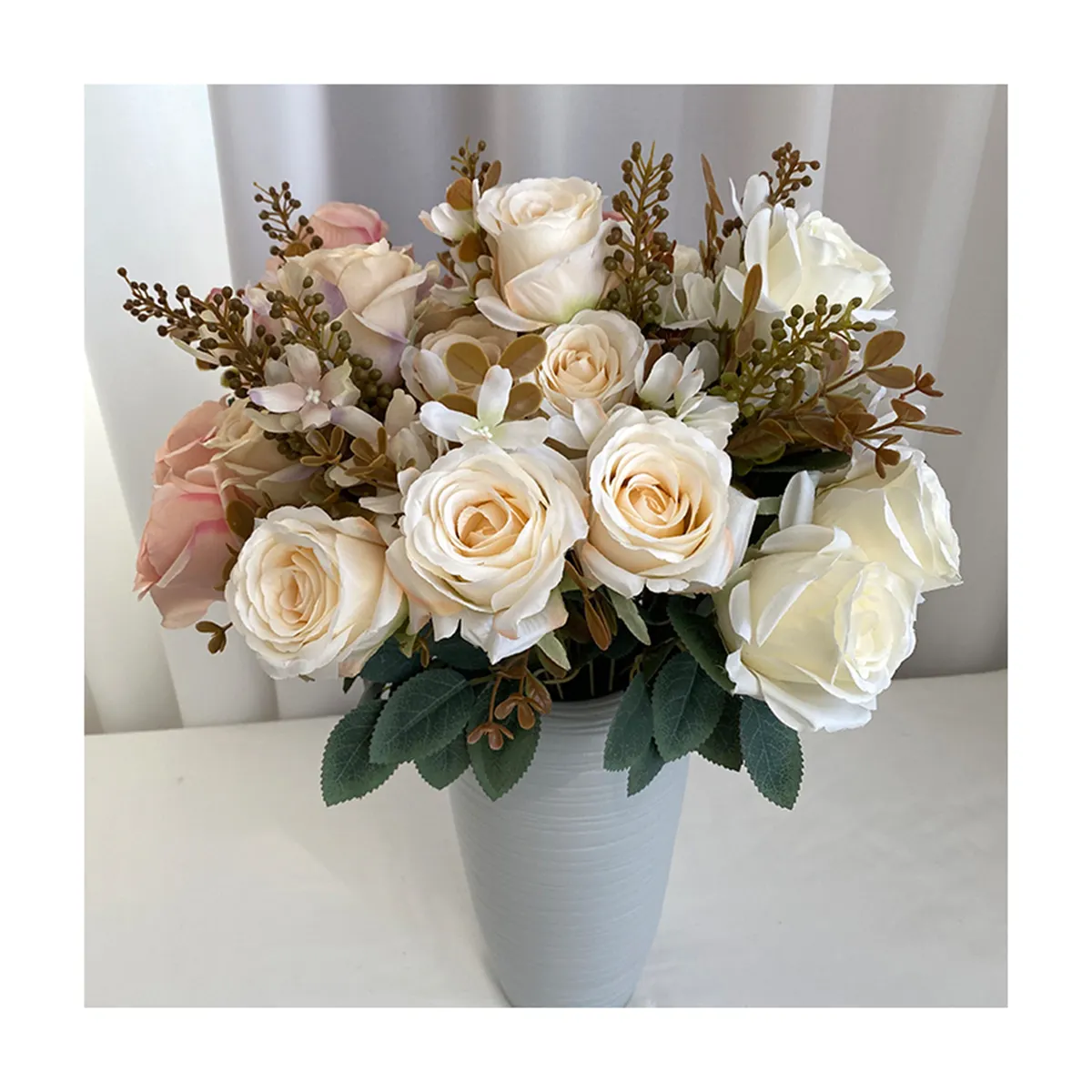 Ramo de rosas enjoyadas con 9 cabezas de flores, ramo de rosas de tela de seda hilada en QYY-273, venta al por mayor de fábrica china