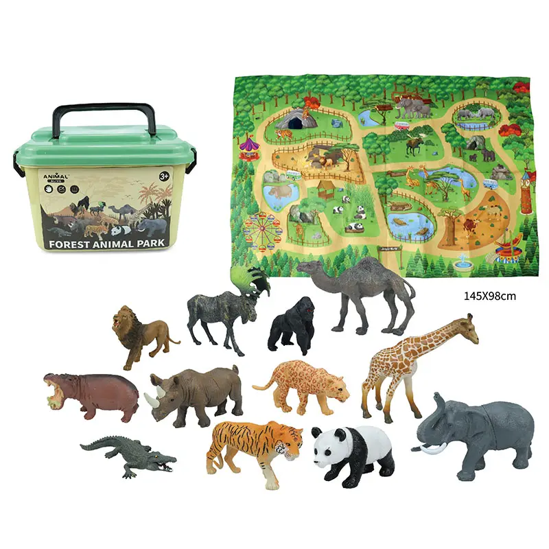 Mini conjunto de brinquedos de zoológico, conjunto de animais de fazenda de simulação de miniatura de brinquedo de plástico, brinquedo, floresta, pvc, animais selvagens, conjunto de brinquedos