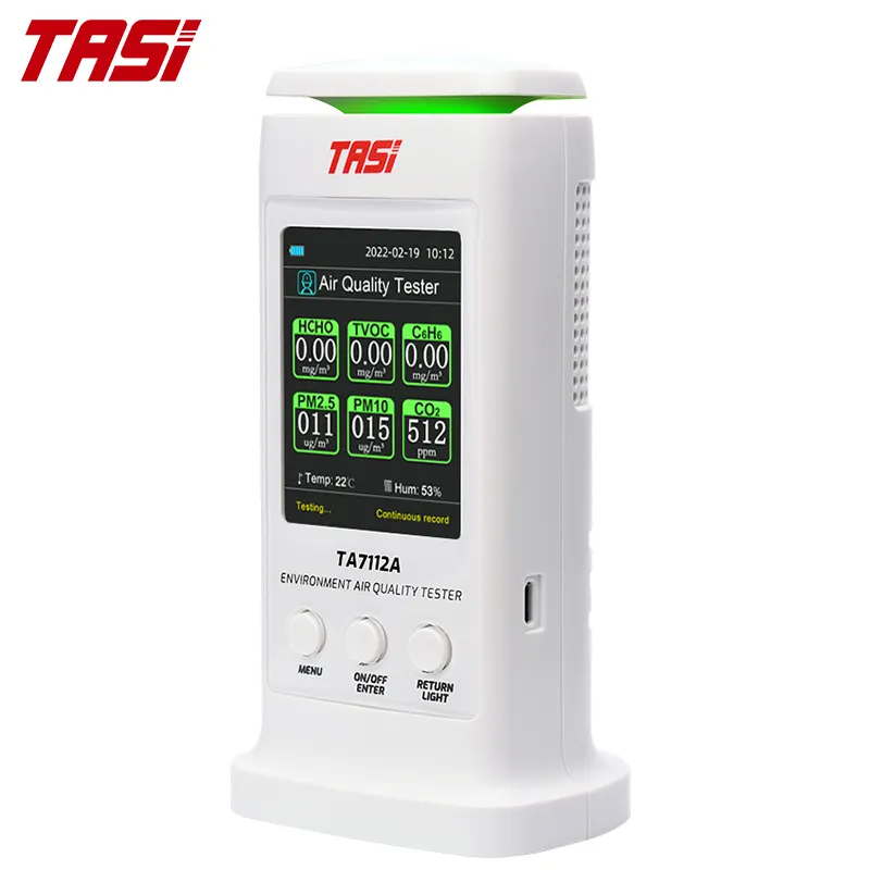 TASI TA7112A 미니 가스 감지기 온도 습도 모니터 HCHO TVOC C6H6 PM2.5 PM10 CO2 USB 충전식 공기질 모니터