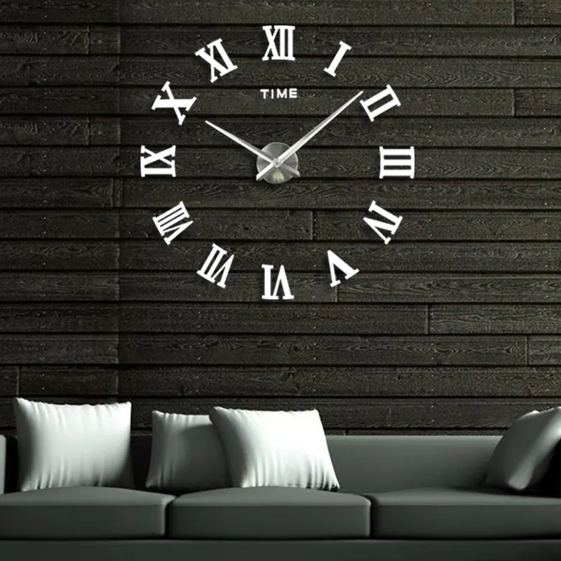 Adesivo acrilico 3d fai da te numeri romani orologi da parete Design silenzioso in metallo parete al quarzo nordico creativo decorativo moderno grande casa