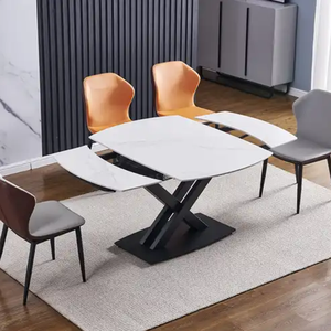 Italian <strong>Design</strong> Modern White Marble Pattern Slate Black Frame Luxury Rotating <strong>Table</strong> Rectangular Characteristic <strong>Table</strong>
