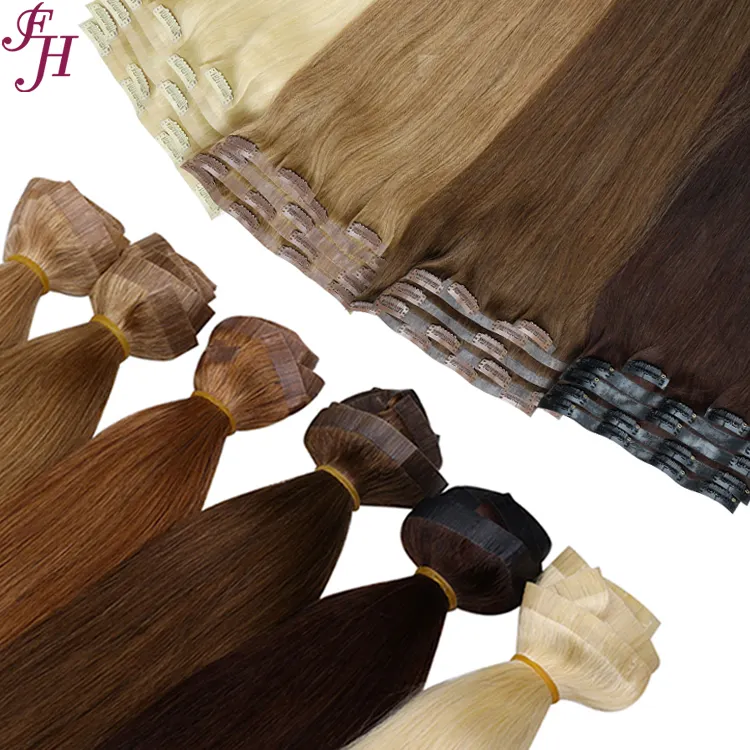 FH 100% Remy europeo cabello humano Pu piel trama Clip en extensión de cabello Clip sin costuras en el vendedor del cabello