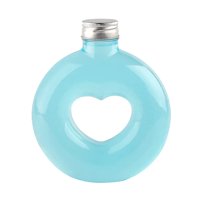 Precio al por mayor diseño de corazón elegante 500ml botellas de mascotas de grado alimenticio para bebidas de jugo botella de Mascota para jugo botella de jugo de fruta para mascotas