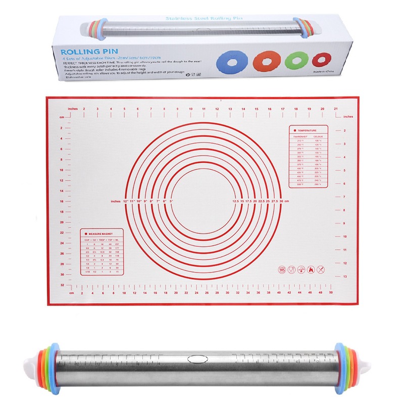 Rolling pin + red silicone mat