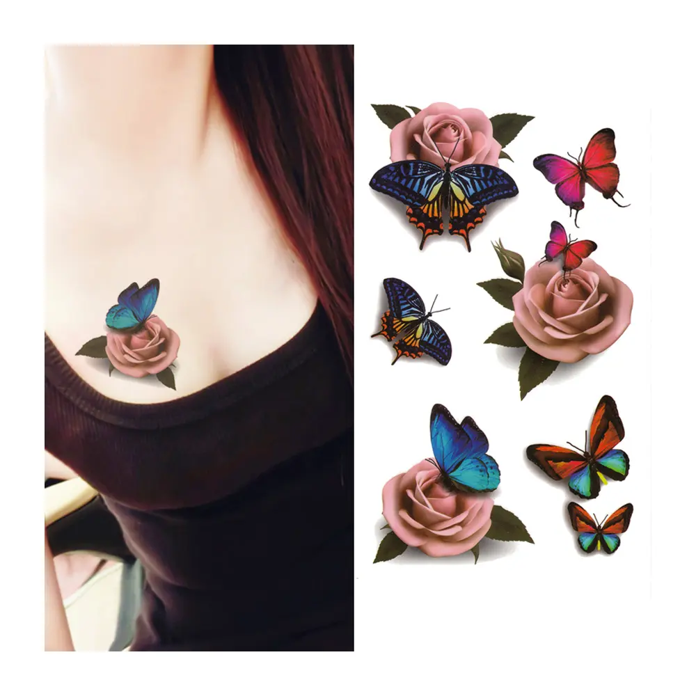 Adesivo colorido 3d de borboleta, à prova d'água, tatuagem temporária, borboleta, mão, clássico, arte, adesivo, borboleta, vívida