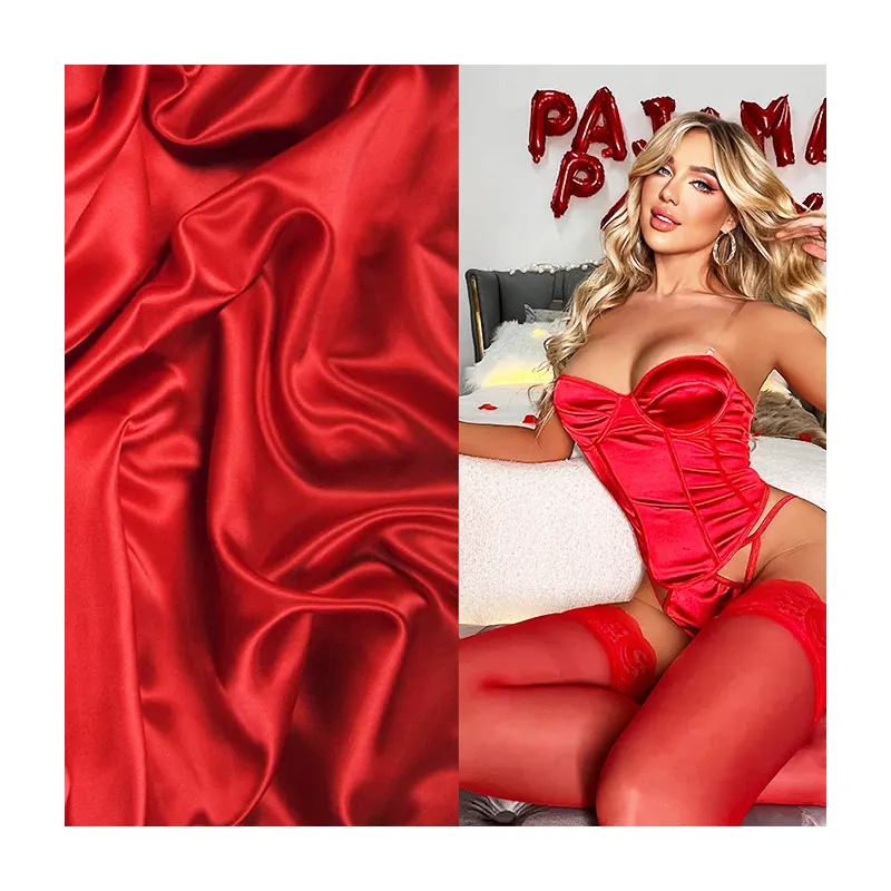 Großhandel Poly Satin-Stoffe sexy Dessous Glänzende Herzogin Polyester Stretch Satin Seide Stoff für Bustier Korsett Top