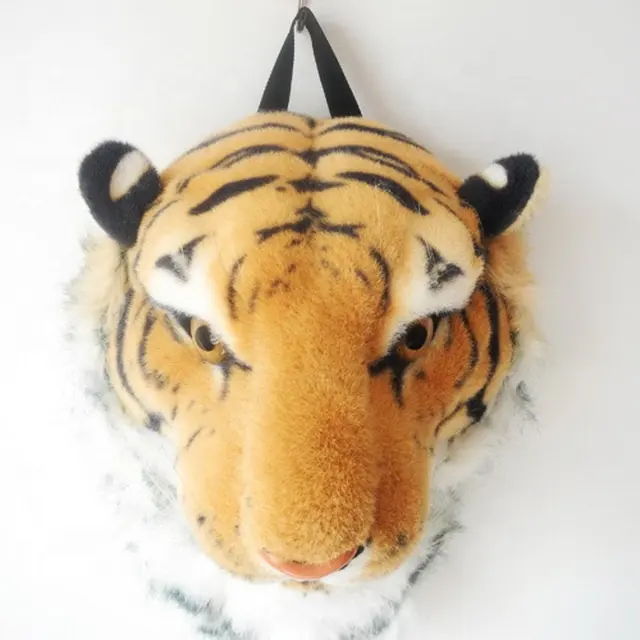Mochila cabeça de tigre de pelúcia 3d, marrom, cabeça de tigre, fofa, mochila para crianças, venda imperdível