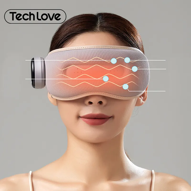Tech Love Ligero Smart Home Compresa caliente Vibración Mini masajeador de ojos periocular Cuidado Relax Terapia de estrés Masajeador de ojos