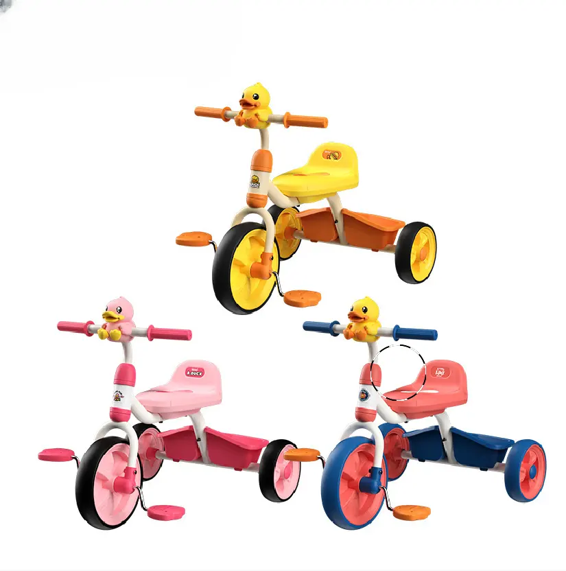Triciclo giallo anatra bambini 1-3 anni bambino anti-piede arrotolato triciclo per bambini 3-6 anni all'ingrosso