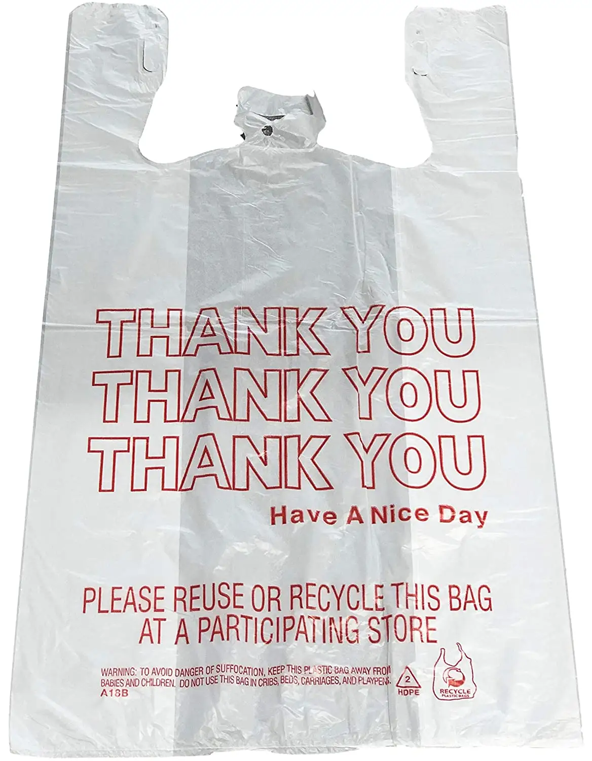 白いプラスチックありがとうTシャツバッグ、再利用可能で使い捨ての食料品ショッピングスーパーマーケットバッグ