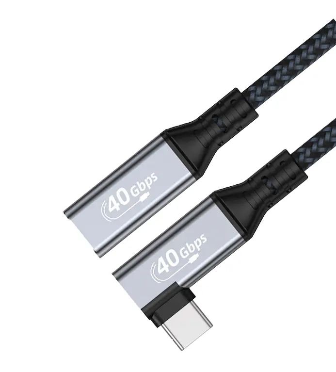 Kabel ekstensi USB C 4.0 pria dan wanita, kabel ekstensi aluminium Aloi siku tunggal untuk ponsel dan pengisian cepat