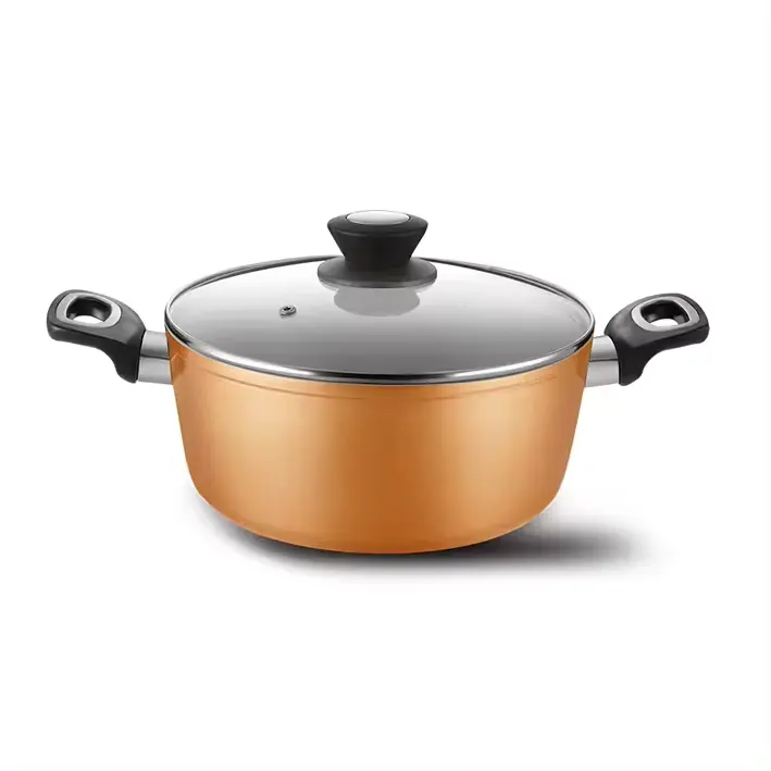 Vente en gros Casserole en aluminium avec revêtement en céramique Casserole forgé de cuisine Batterie de cuisine de grande capacité avec couvercle Ensemble de marmites à soupe