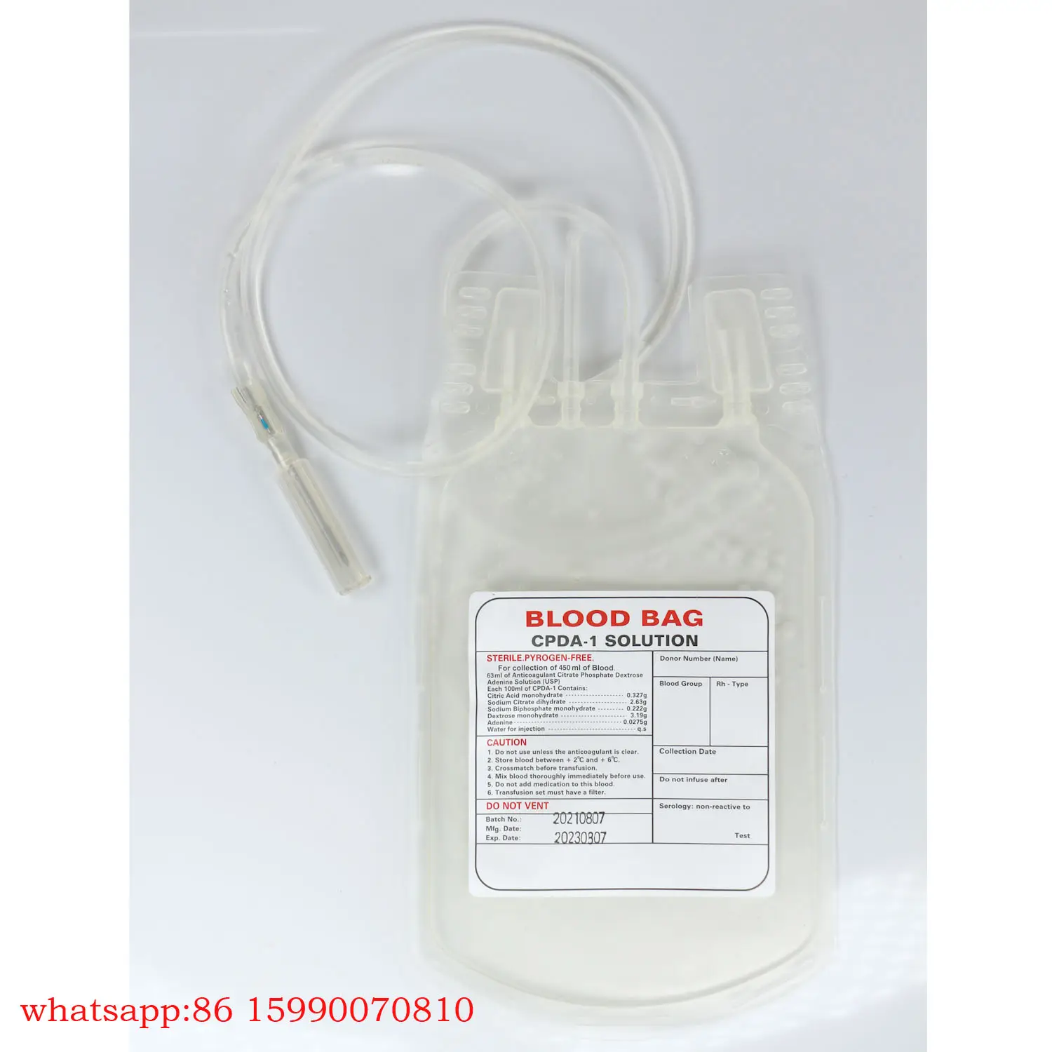 Sacca di sangue monouso monouso di alta qualità da 450ml Cpda-1