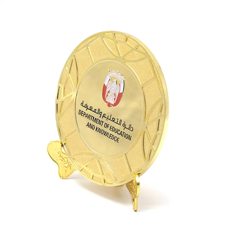 UAE factory production big size gold plating 3D logo eagle metal plate award