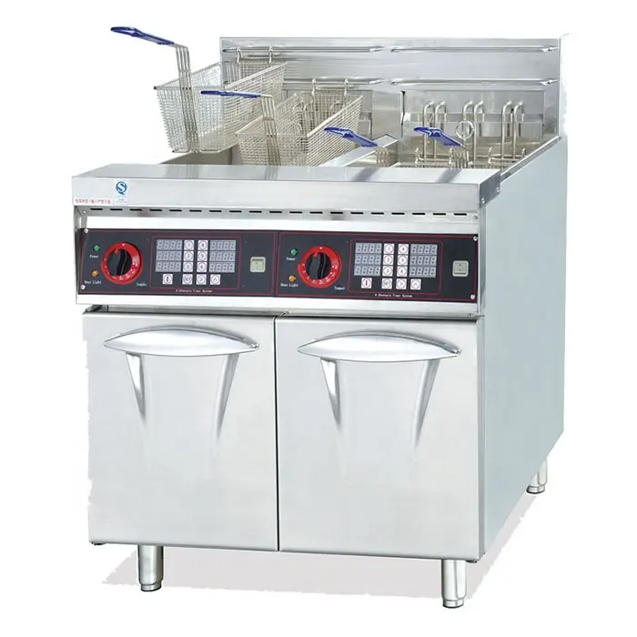 Stainless Steel Electric Opening Double Cylinders Fried Crispy Chicken Chips Frying Machine