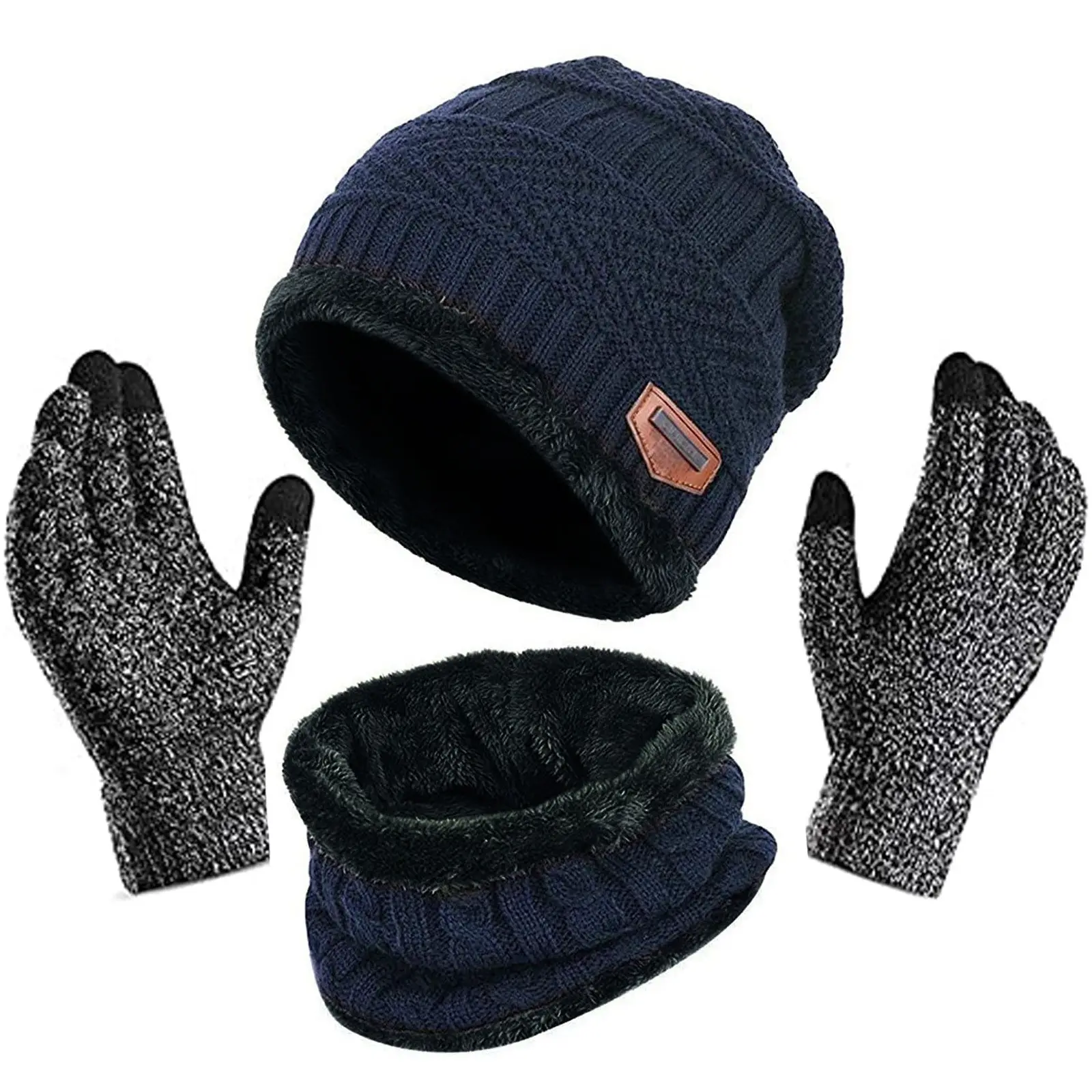 Dicke warme Chapeau Homme Mütze 3 teile/satz Chapeau Homme Gestrickte Winter Gorros De Invierno Hüte Mit Schals Touchscreen Handschuhe