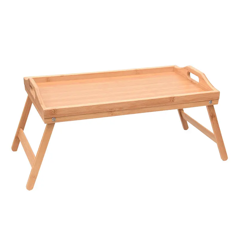 Customizable Rectangle Bamboo Wooden Serving Tray with Foldable Legs for Eating Food Presentation Household Storage Equipment