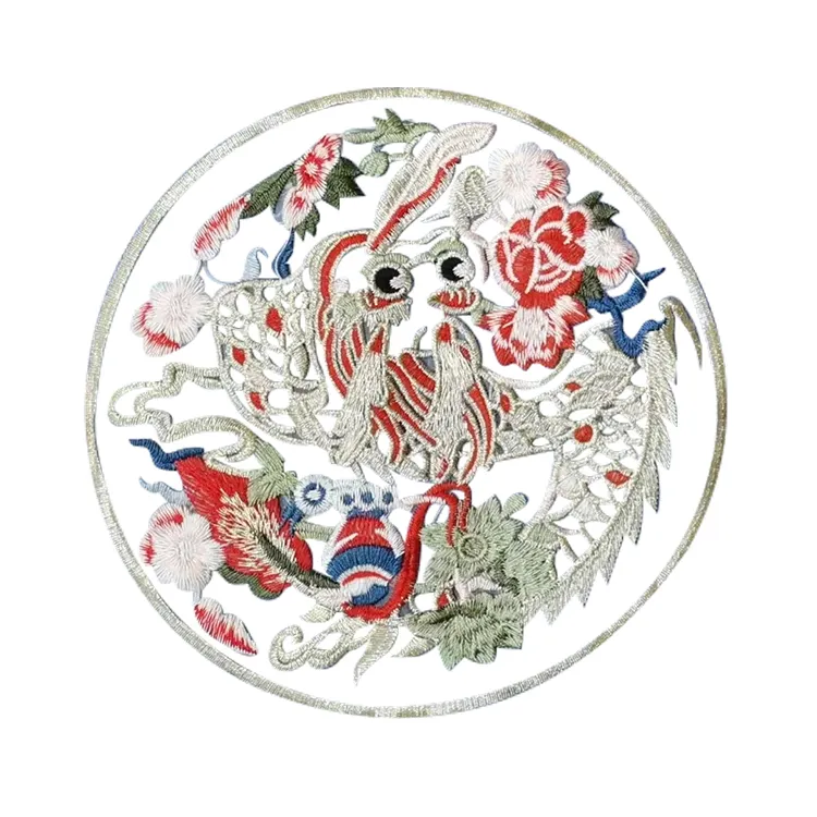 चीनी शैली फैशन फूल ड्रैगन कढ़ाई धातु धागा ऑर्गेना कढ़ाई पैच वस्त्र सहायक उपकरण का कस्टम डिजाइन