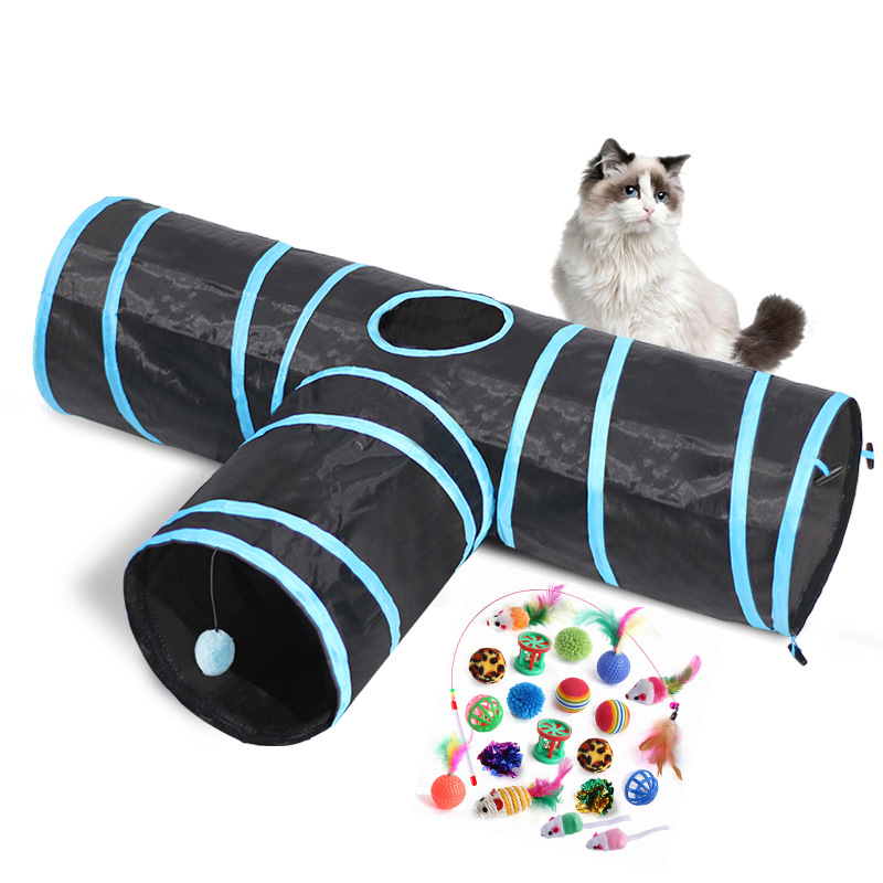 Ensemble de jouets tunnel en forme de T à rayures noires et bleues