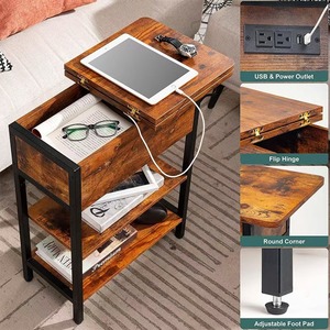 Modern Multifunctional <strong>USB</strong> Charging Storage Side Table Wooden Foldable Design for Sofa or Wall Living Room Storage Table - Product Image 4